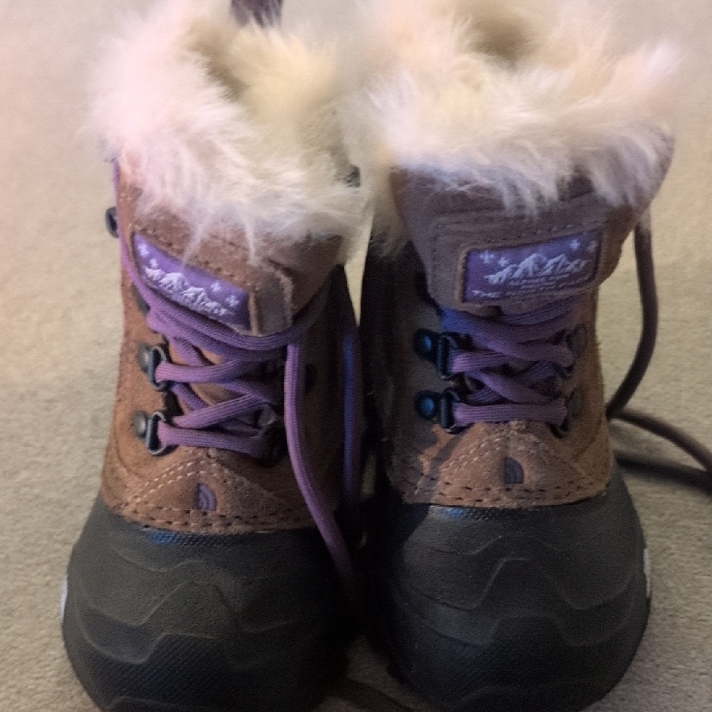 The North Face Brown and Pink Faux Fur Boots
